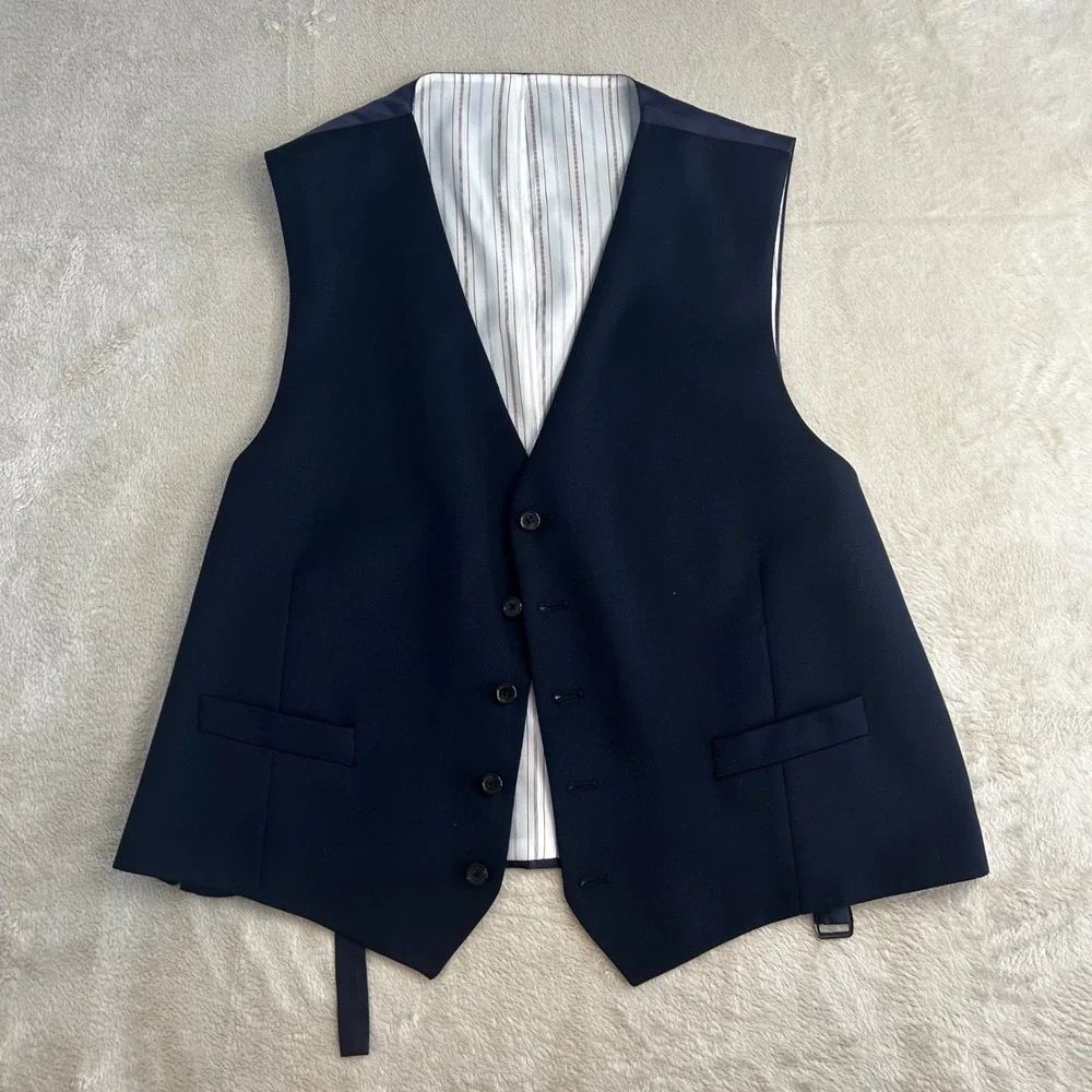 Ralph‎ Lauren Men's 3 Piece Suit 46R 40x28 Navy Blue 100% Wool Formal Wedding